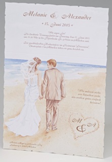romantische Karte mit Brautpaar am Strand
